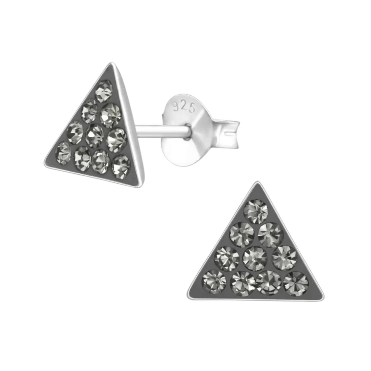 Zilveren Kristallen Oorbellen driehoek Black Diamond