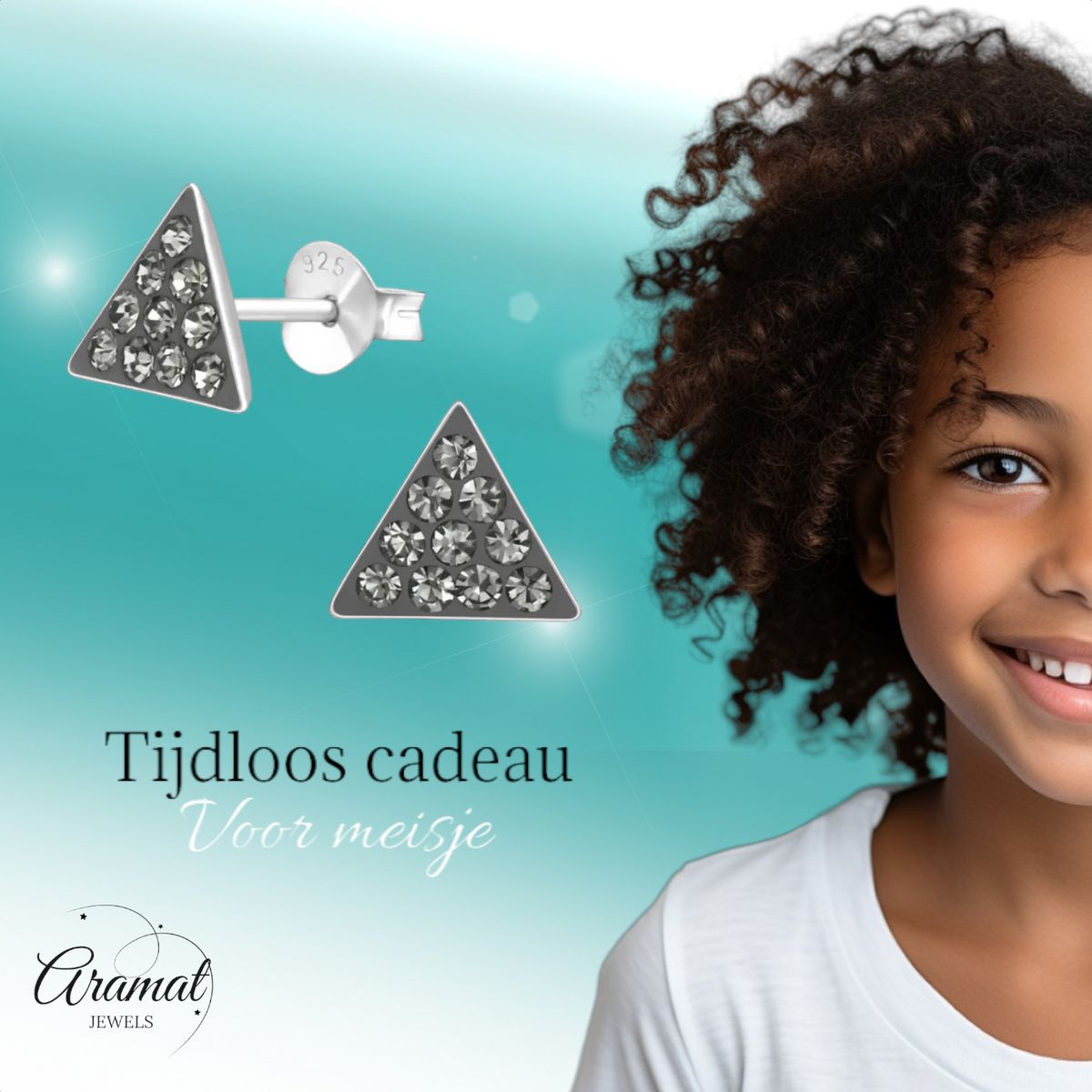 Zilveren Kristallen Oorbellen driehoek Black Diamond