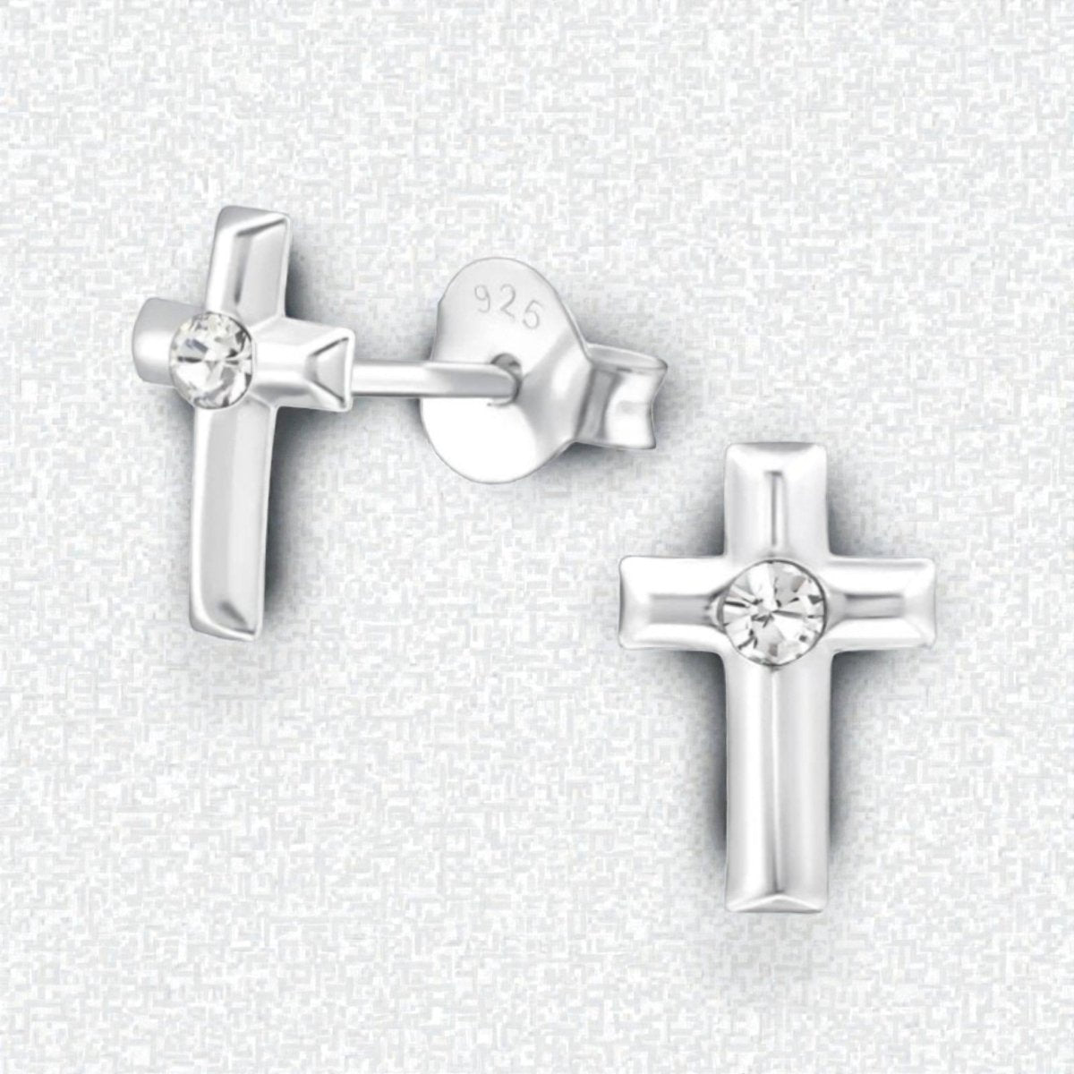 Zilveren Kruis Kristal Oorstekers - 8mm - 925 Zilver - Aramat Jewels - Oorbellen - cadeautip