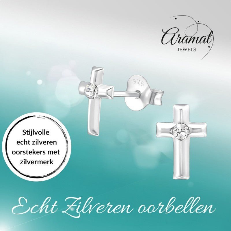 Zilveren Kruis Kristal Oorstekers - 8mm - 925 Zilver - oor918 - 32772 - Oorbellen kopen