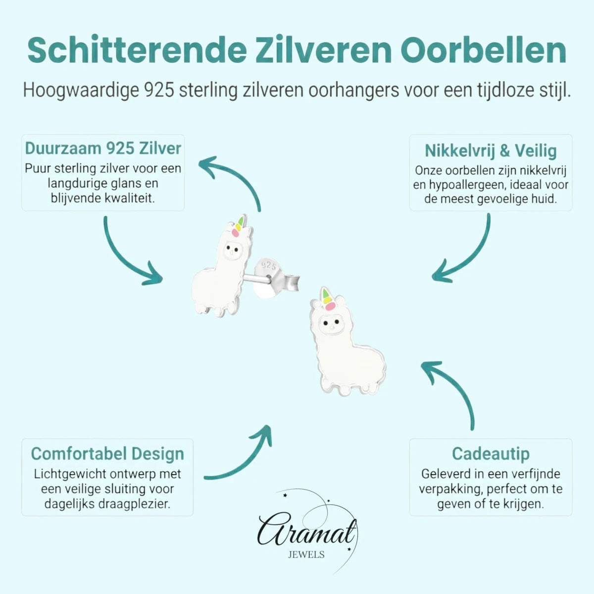 Zilveren Lama Oorbellen - Wit Emaille - Aramat Jewels - Oorbellen - cadeautip