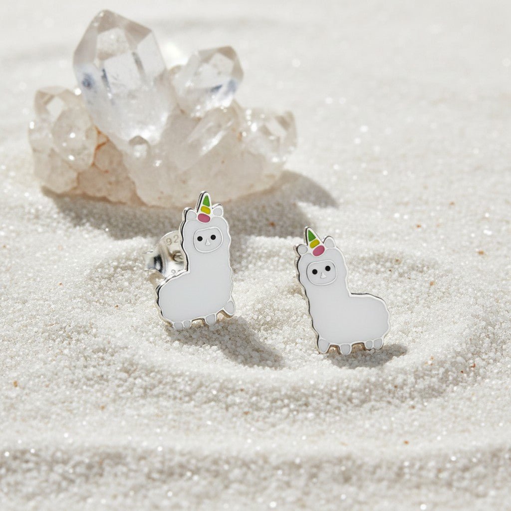 Zilveren Lama Oorbellen - Wit Emaille - Aramat Jewels - Oorbellen - cadeautip