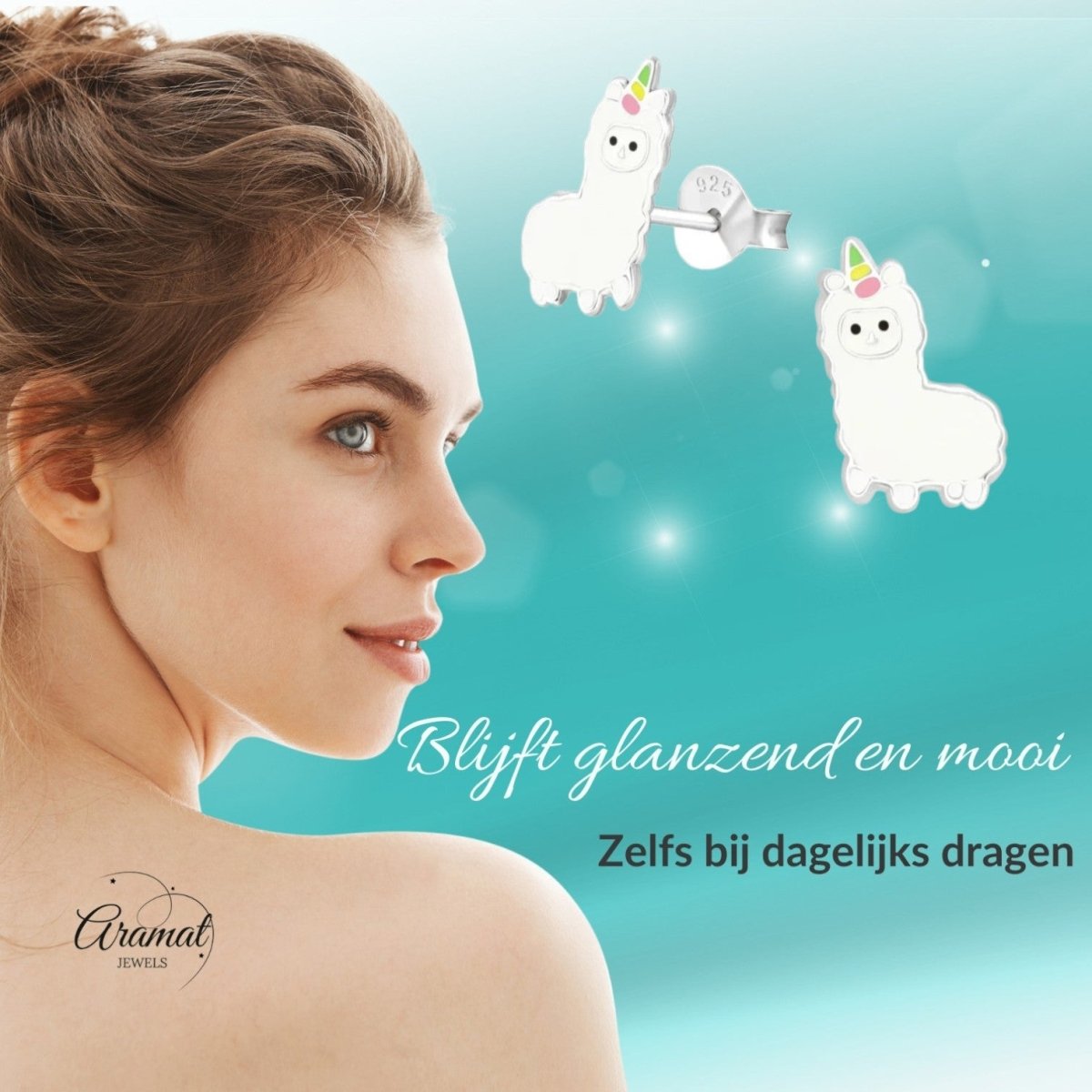 Zilveren Lama Oorbellen - Wit Emaille - Aramat Jewels - Oorbellen - cadeautip