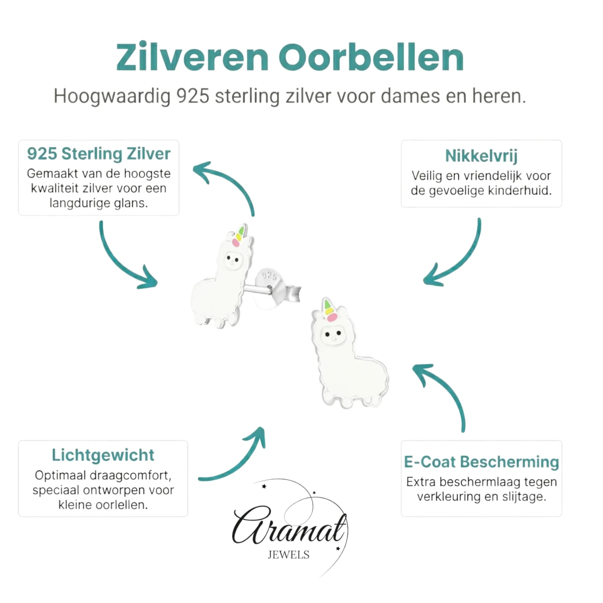 Zilveren Lama Oorbellen - Wit Emaille - Aramat Jewels - Oorbellen - cadeautip