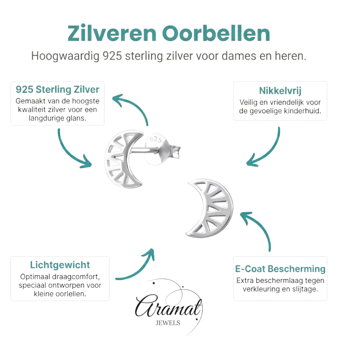 Zilveren Maan Oorbellen opengewerkt - 8x7mm - Aramat Jewels - Oorbellen - cadeautip