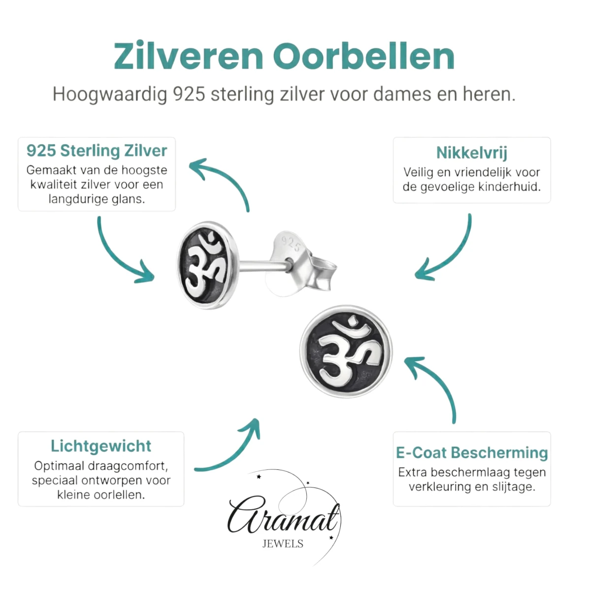 Zilveren Ohm oorbellen – 6 mm nikkelvrij - Aramat Jewels - Oorbellen - cadeautip