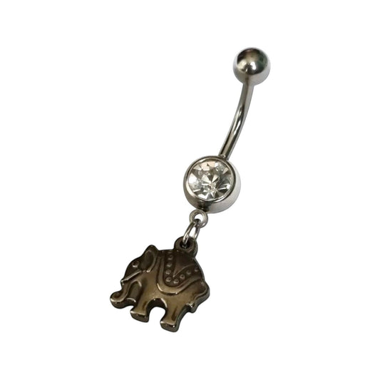 Een zwart-witte buikring van een olifant met een diamant