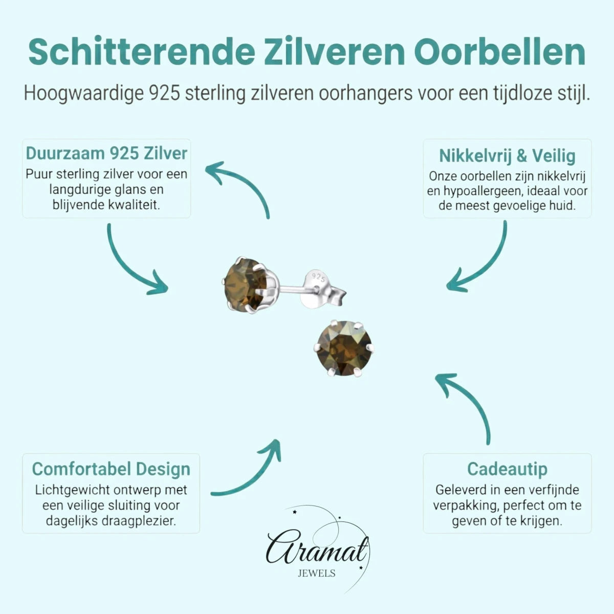 Zilveren oorbellen brons kristal - Aramat Jewels - Oorbellen - cadeautip