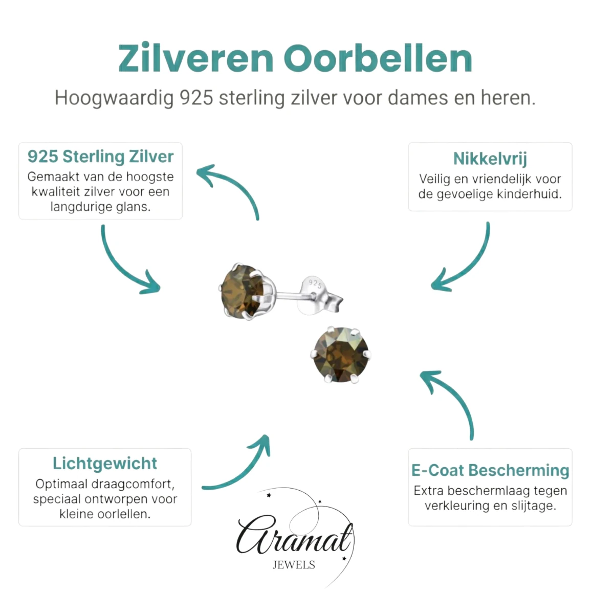 Zilveren oorbellen brons kristal - Aramat Jewels - Oorbellen - cadeautip
