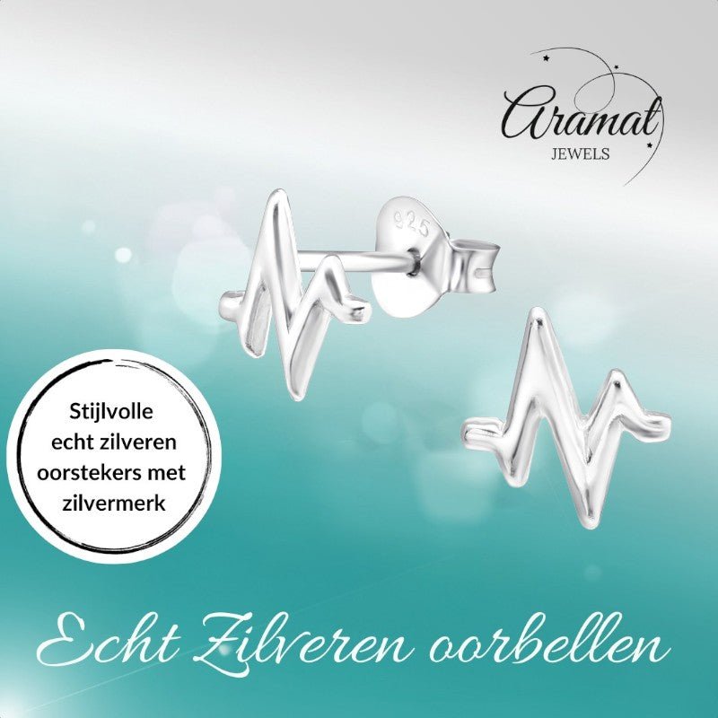 Zilveren Oorbellen hartslag symbool - oor921 - 28607 - Oorbellen kopen# - Heartbeat - 7mm - 7mm - 925 Zilver