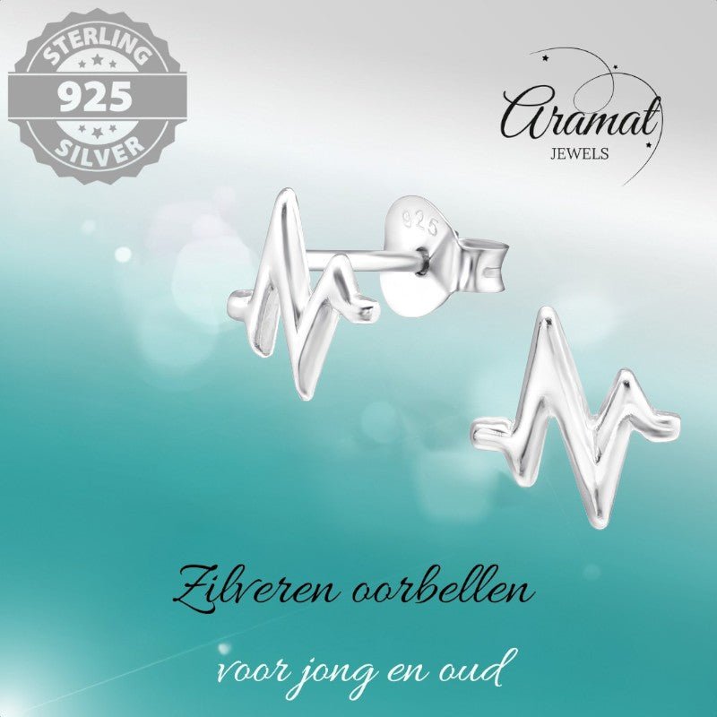 Zilveren Oorbellen hartslag symbool - oor921 - 28607 - Oorbellen kopen# - Heartbeat - 7mm - 7mm - 925 Zilver