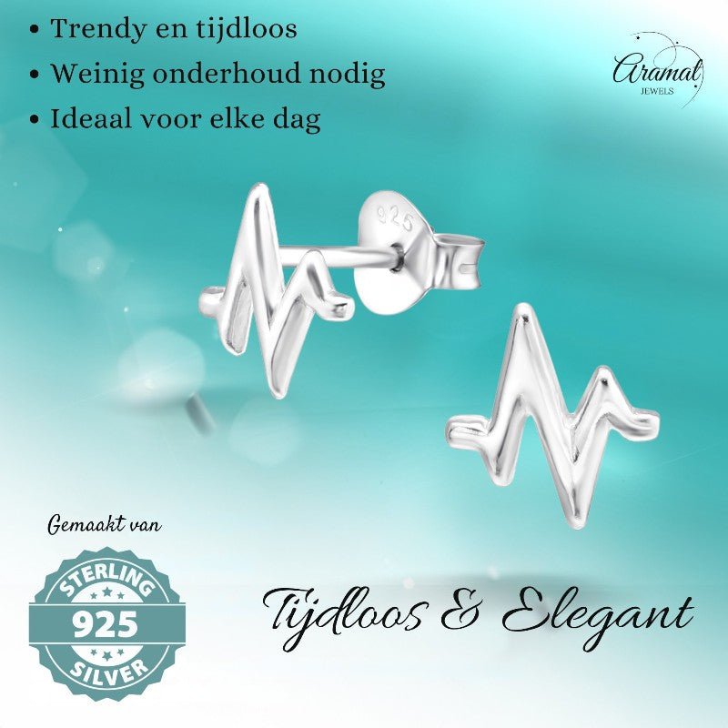 Zilveren Oorbellen hartslag symbool - oor921 - 28607 - Oorbellen kopen# - Heartbeat - 7mm - 7mm - 925 Zilver