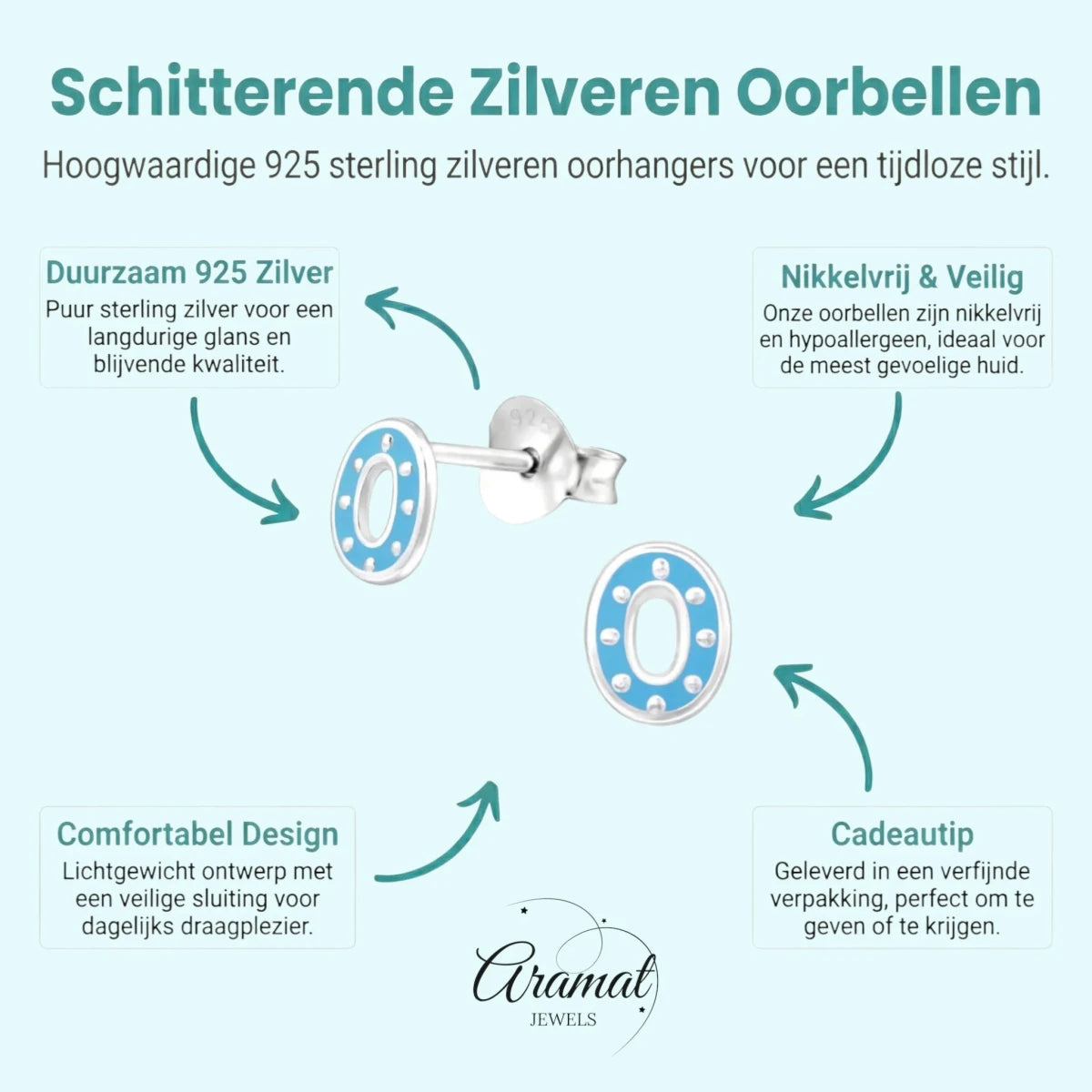 Zilveren oorbellen ovaal - blauw emaille - Aramat Jewels - Oorbellen - cadeautip