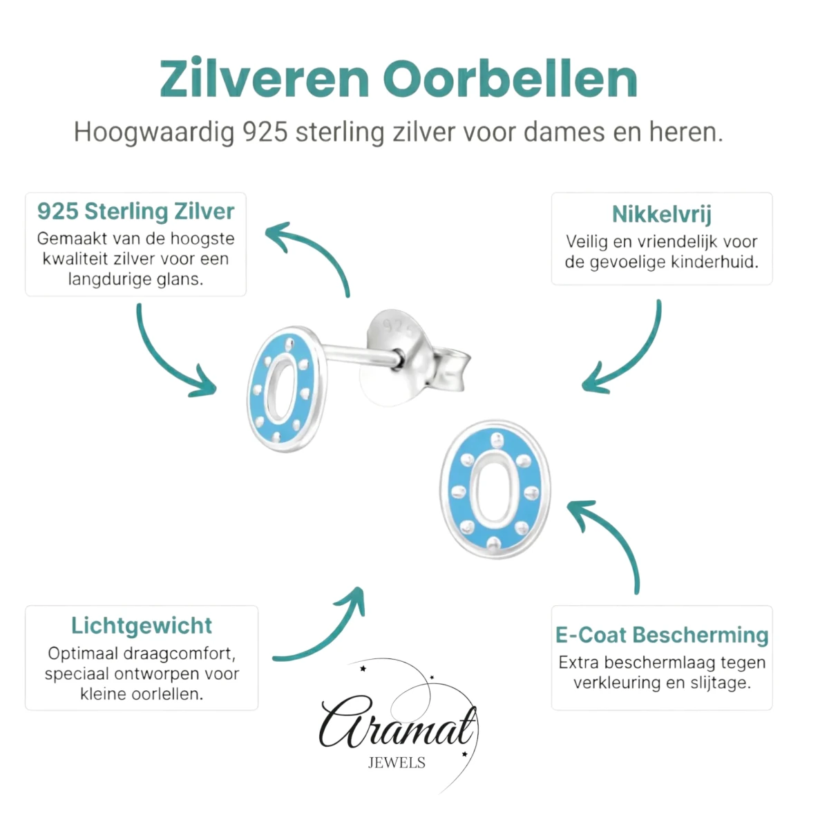Zilveren oorbellen ovaal - blauw emaille - Aramat Jewels - Oorbellen - cadeautip