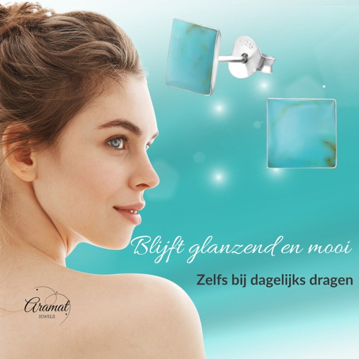 Zilveren oorbellen vierkant blauw - Aramat Jewels - Oorbellen - cadeautip