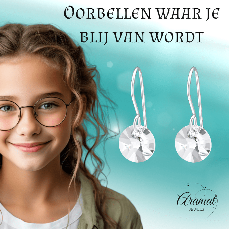 Zilveren Oorhangers - Transparant Kristal - 8mm - oor3258 - 27940 - Oorhangers kopen# - 20mm - 925 Zilver - alles