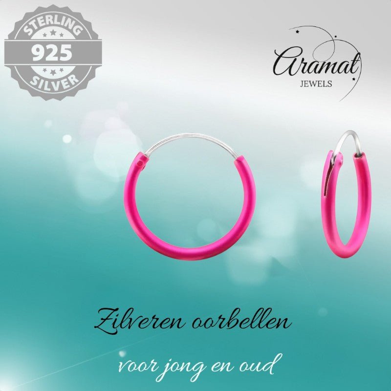 Zilveren Oorringetjes Donker Roze - 12mm - oor2542 - 21963 - Oorringen kopen# - 1.2mm - 12mm