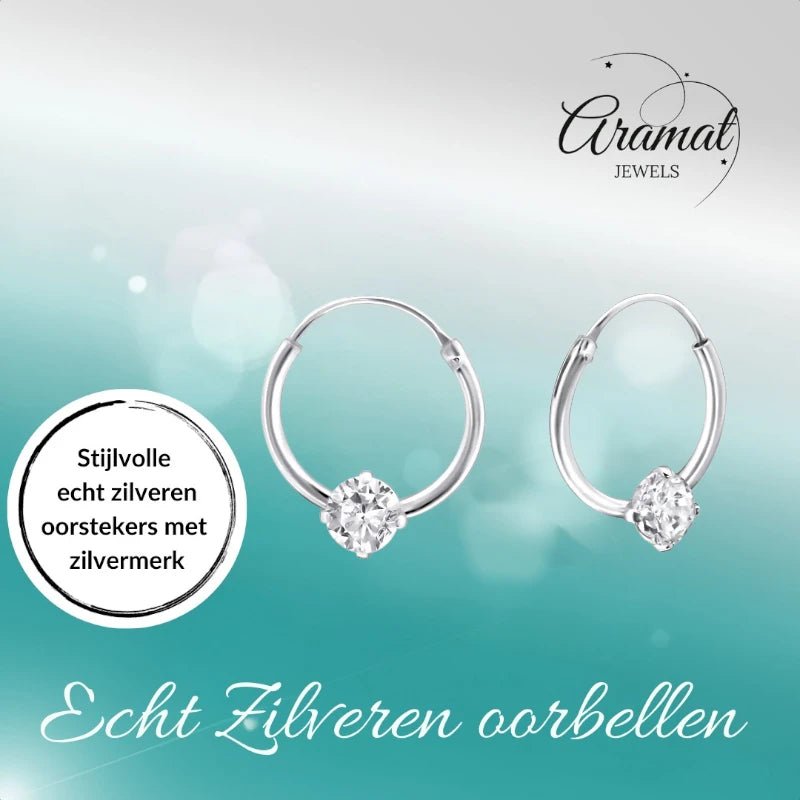 Zilveren Oorringetjes - Zirkonia Transparant - 12mm - oor503 - Oorringen kopen# - 12mm - 925 Zilver