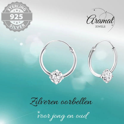 Zilveren Oorringetjes - Zirkonia Transparant - 12mm - oor503 - Oorringen kopen# - 12mm - 925 Zilver