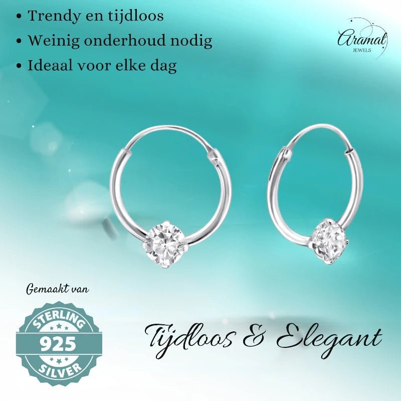 Zilveren Oorringetjes - Zirkonia Transparant - 12mm - oor503 - Oorringen kopen# - 12mm - 925 Zilver