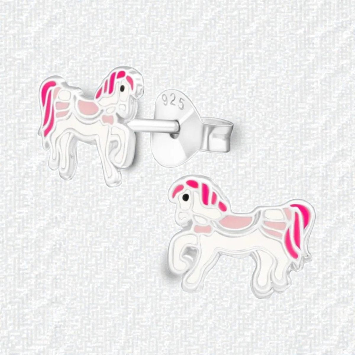 Zilveren Paarden Oorbellen - Wit/Roze Emaille - Aramat Jewels - Oorbellen - cadeautip