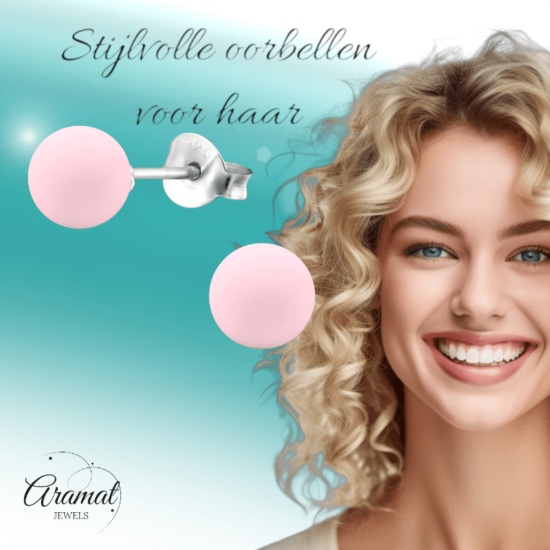 Zilveren Parel Oorbellen - Mat Poeder Roze - 8mm - oor3494 - 31180 - Oorbellen kopen