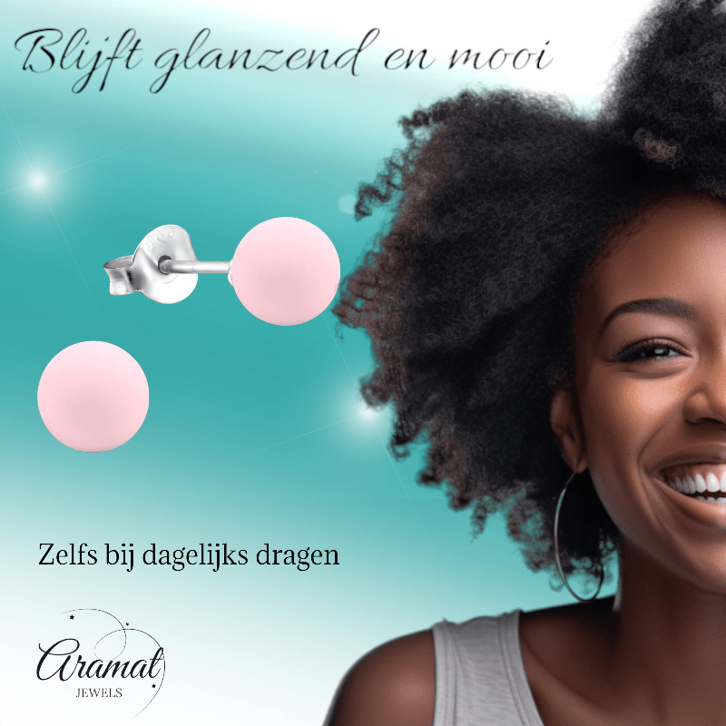 Zilveren Parel Oorbellen - Mat Poeder Roze - 8mm - oor3494 - 31180 - Oorbellen kopen