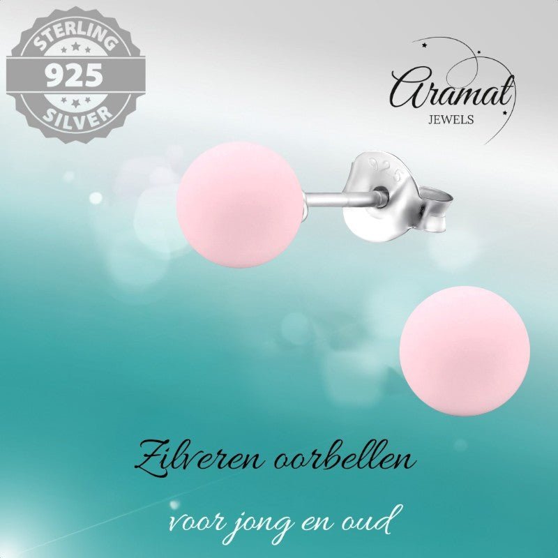 Zilveren Parel Oorbellen - Mat Poeder Roze - 8mm - oor3494 - 31180 - Oorbellen kopen