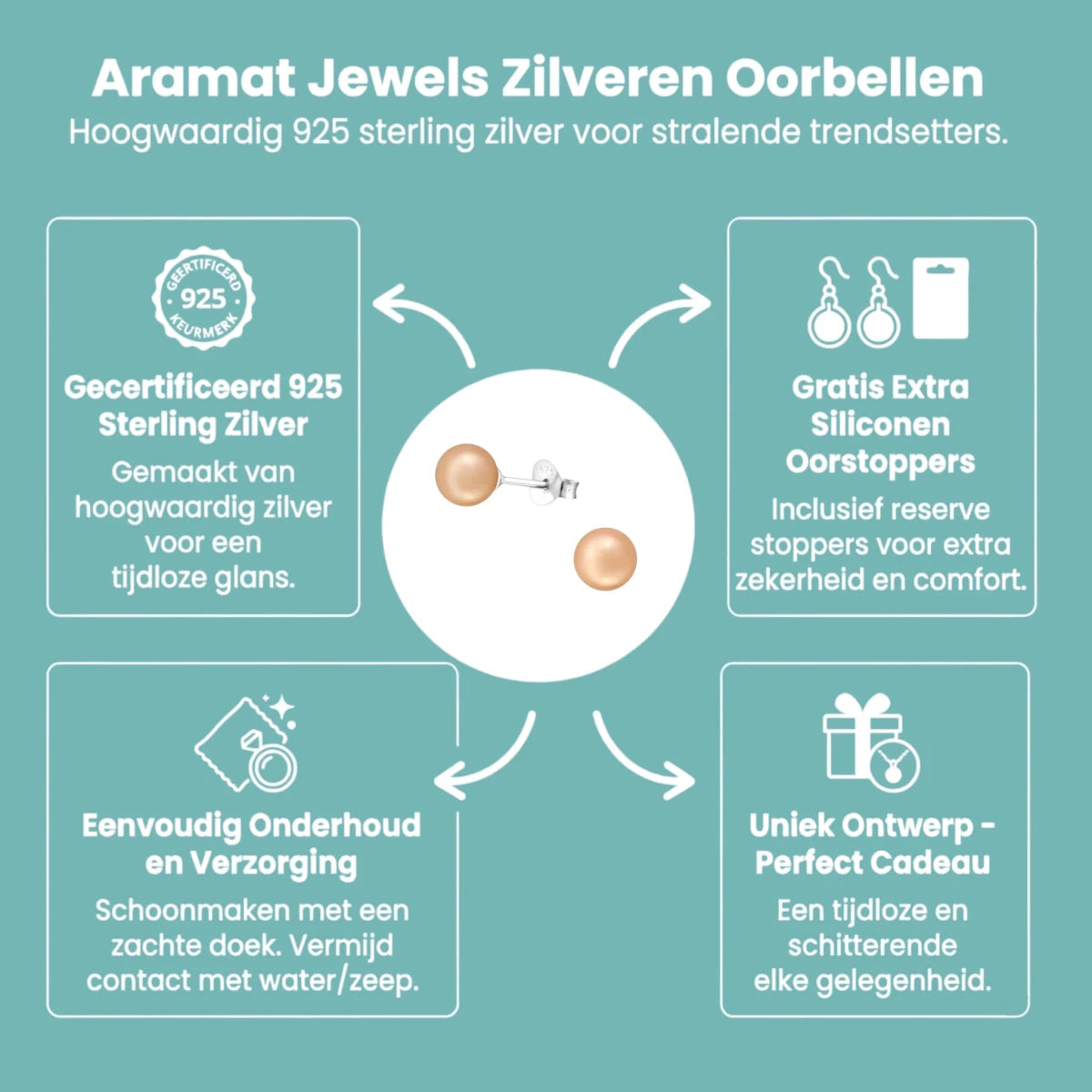 Zilveren Pareloorbellen - Licht Zalmkleurig - 6mm - Aramat Jewels - Oorbellen - cadeautip
