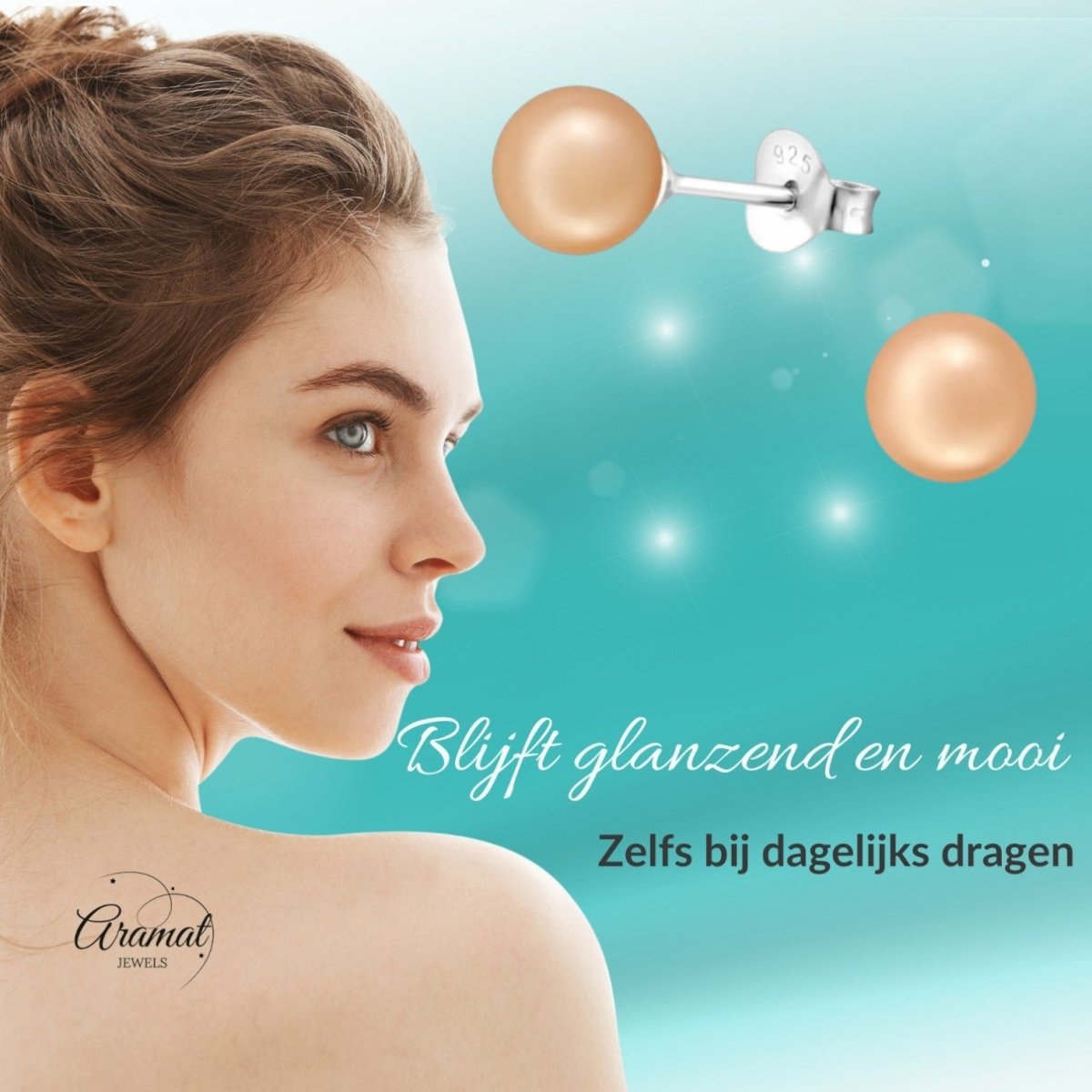 Zilveren Pareloorbellen - Licht Zalmkleurig - 6mm - Aramat Jewels - Oorbellen - cadeautip