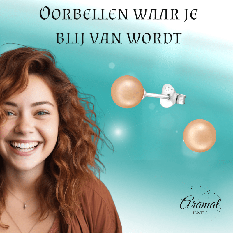 Zilveren Pareloorbellen - Licht Zalmkleurig - 6mm - oor1243 - 31183 - Oorbellen kopen