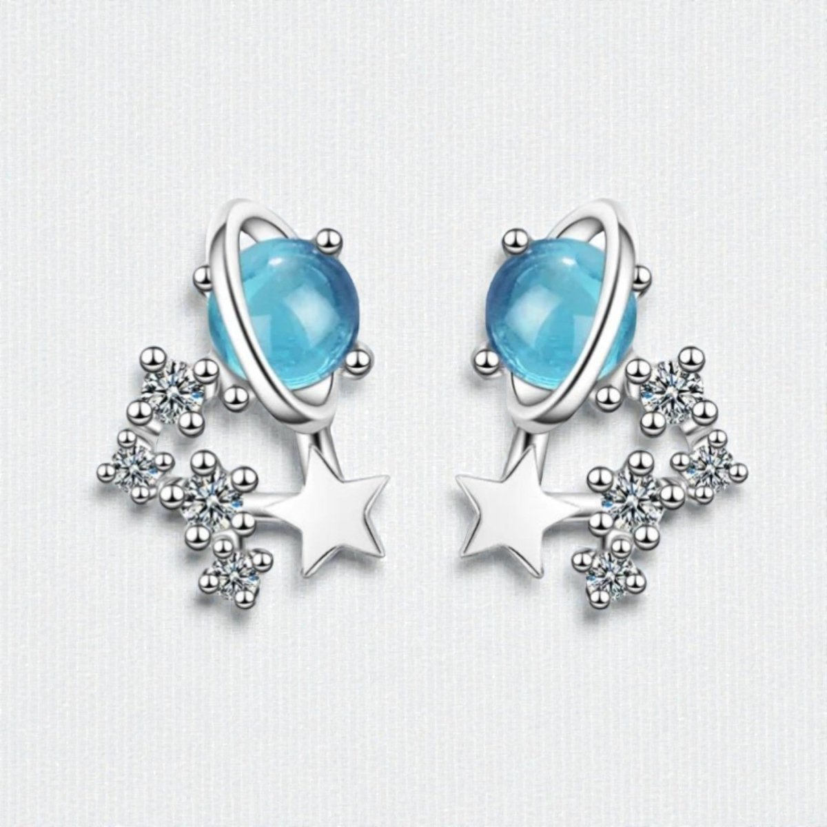 Zilveren Planeet Oorbellen met Blauwe Kristallen - Aramat Jewels - Oorbellen - cadeautip