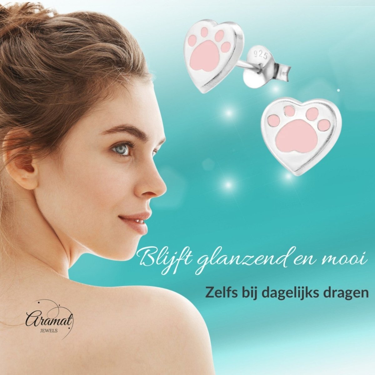 Zilveren Pootafdruk Oorbellen - Roze Emaille - Aramat Jewels - Oorbellen - cadeautip