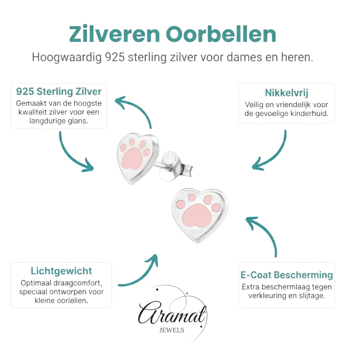 Zilveren Pootafdruk Oorbellen - Roze Emaille - Aramat Jewels - Oorbellen - cadeautip