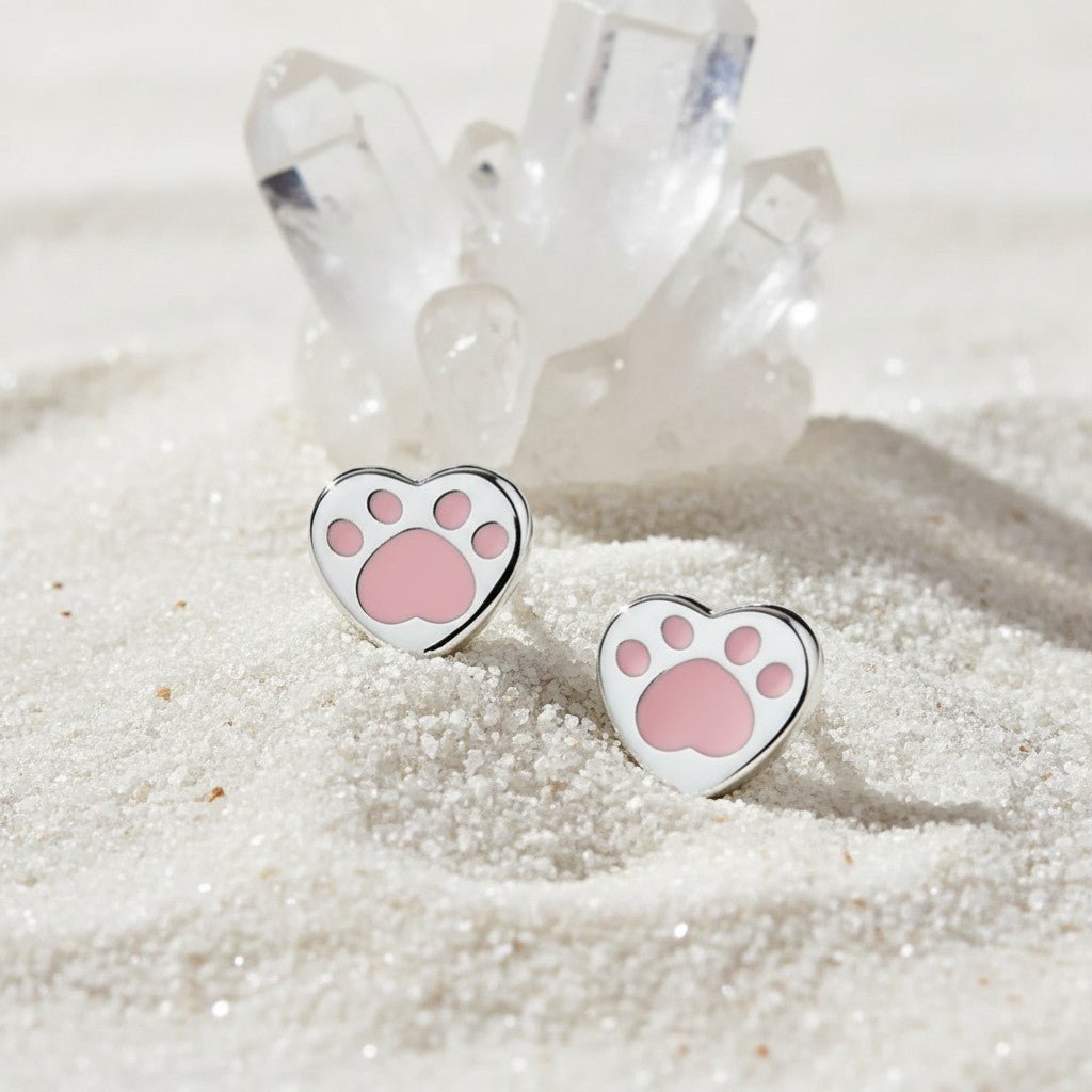 Zilveren Pootafdruk Oorbellen - Roze Emaille - Aramat Jewels - Oorbellen - cadeautip