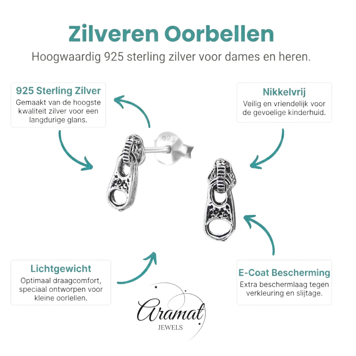 Zilveren Rits Oorbellen - Geoxideerd voor Boho Look - Aramat Jewels - Oorbellen - cadeautip