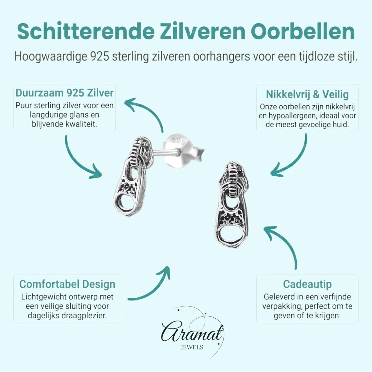 Zilveren Rits Oorbellen - Geoxideerd voor Boho Look - Aramat Jewels - Oorbellen - cadeautip