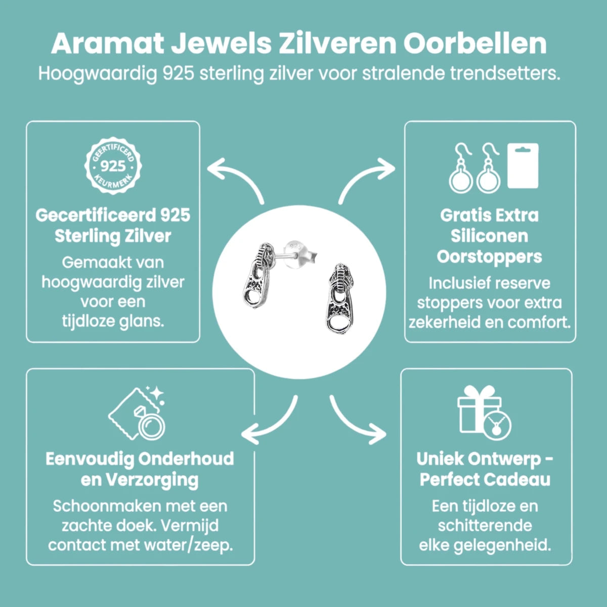 Zilveren Rits Oorbellen - Geoxideerd voor Boho Look - Aramat Jewels - Oorbellen - cadeautip