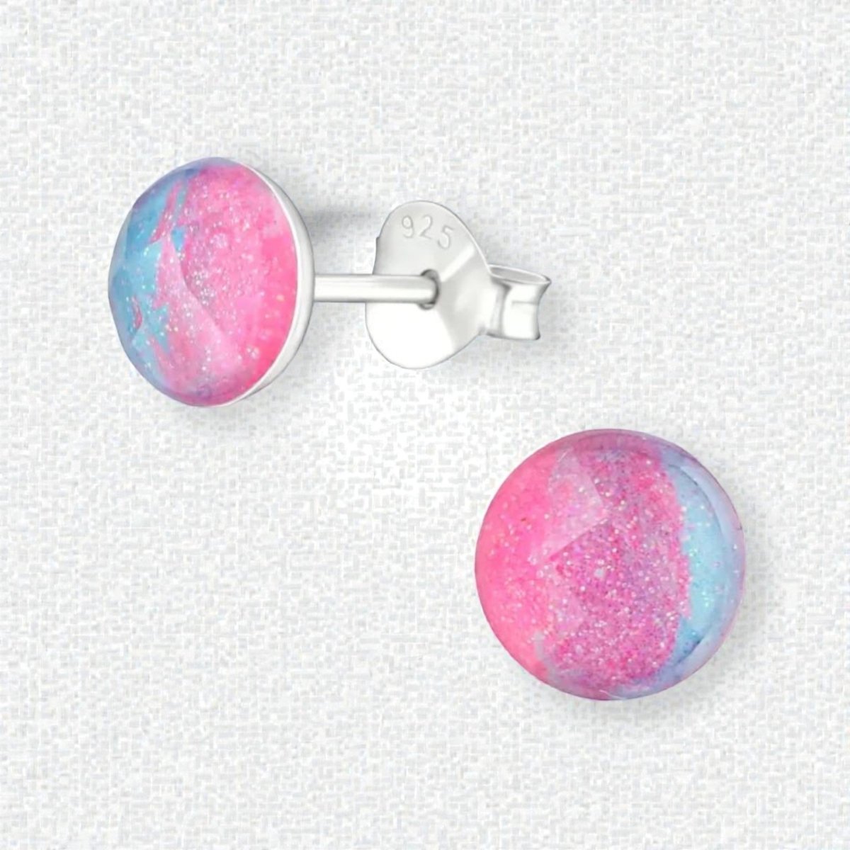 Zilveren Ronde Oorbellen met Blauwe en Roze Kristallen - Aramat Jewels - Oorbellen - cadeautip