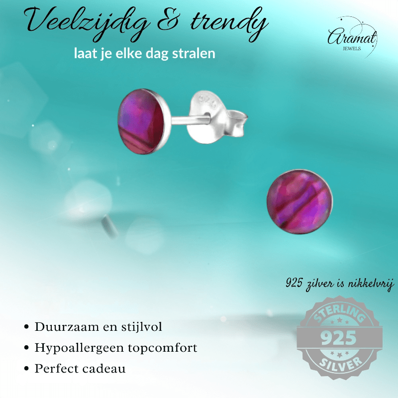 Zilveren Roze Abalone Oorbellen 5.5 mm - oor5217 - 30895 - Oorbellen kopen# - 5.5mm - 925 Zilver - Abalone