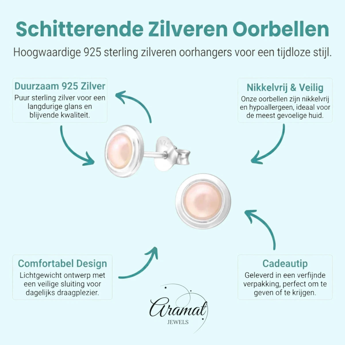 Zilveren Roze Pareloorbellen – 7mm – Tijdloos - Aramat Jewels - Oorbellen - cadeautip
