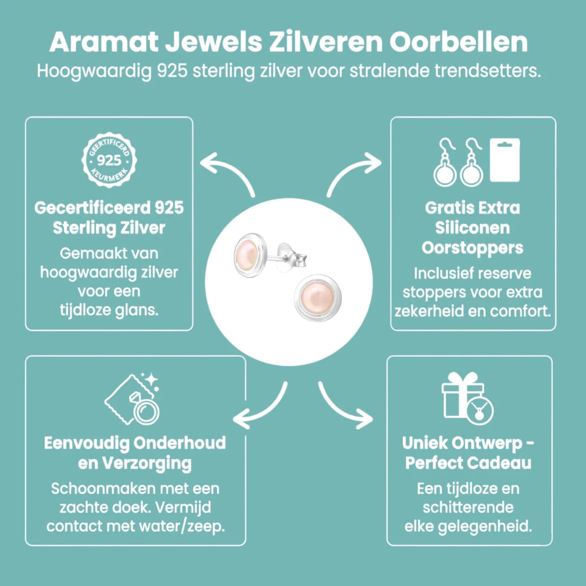 Zilveren Roze Pareloorbellen – 7mm – Tijdloos - Aramat Jewels - Oorbellen - cadeautip