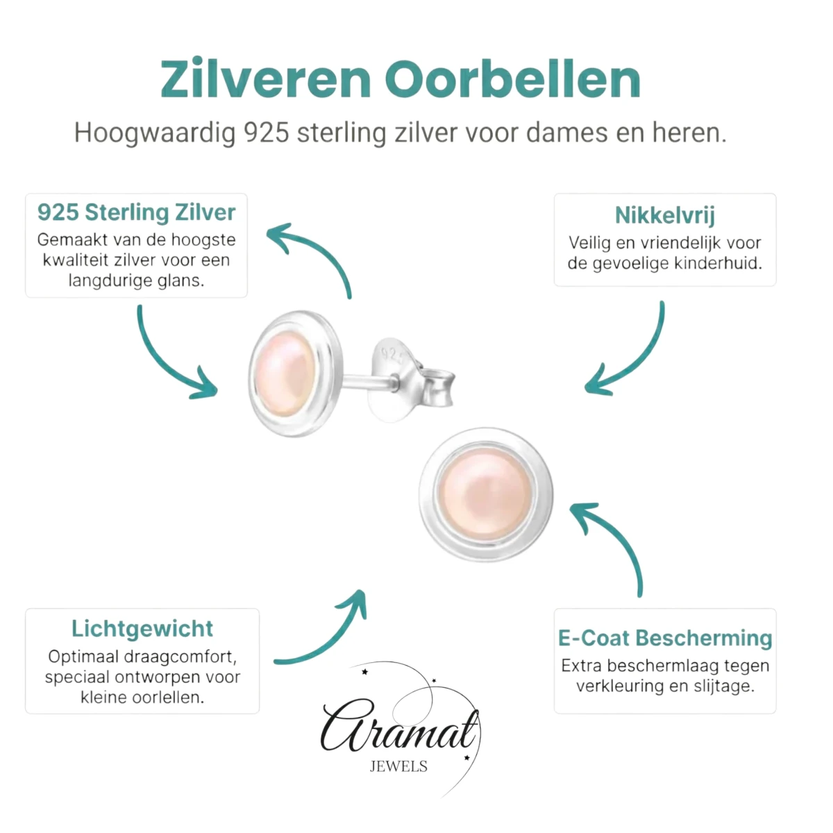 Zilveren Roze Pareloorbellen – 7mm – Tijdloos - Aramat Jewels - Oorbellen - cadeautip
