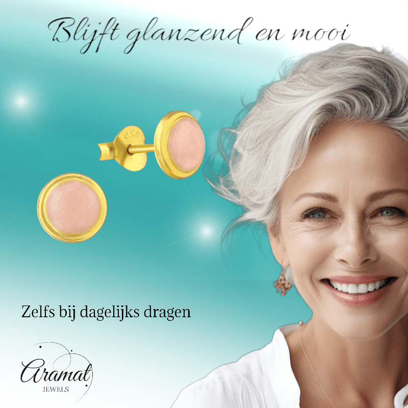 Zilveren Roze Shimmer Oorbellen goudkleur - oor2986 - 36965 - Oorbellen kopen# - 7mm - 925 Zilver