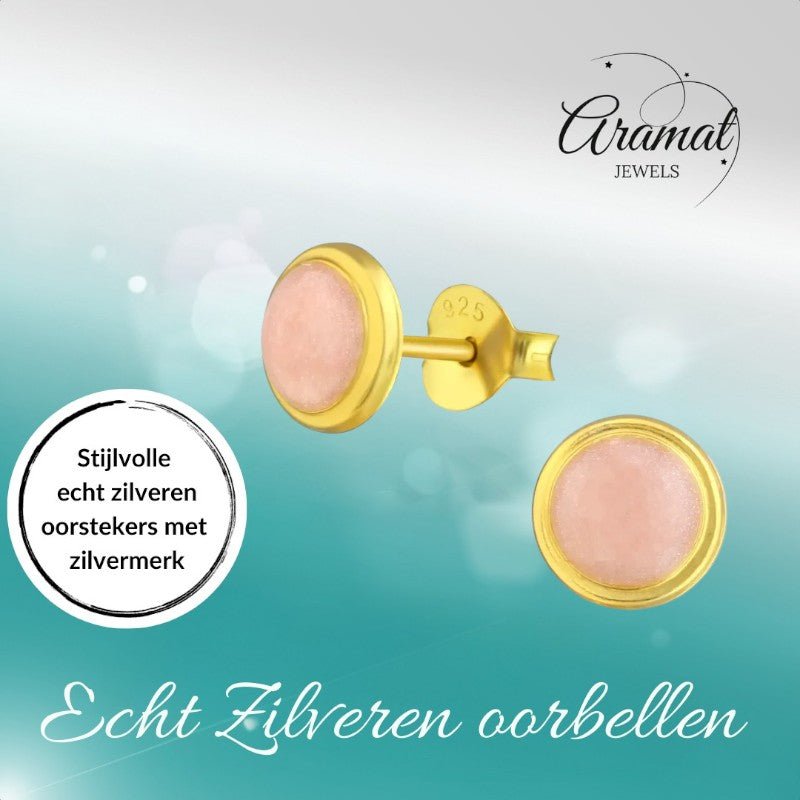 Zilveren Roze Shimmer Oorbellen goudkleur - oor2986 - 36965 - Oorbellen kopen# - 7mm - 925 Zilver