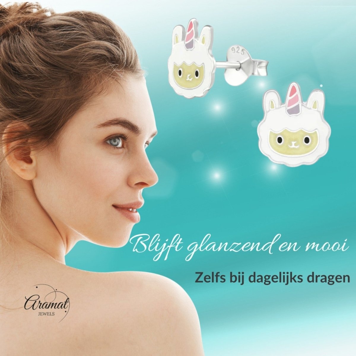 Zilveren Schaap Oorbellen - Wit en Beige Emaille - Aramat Jewels - Oorbellen - cadeautip