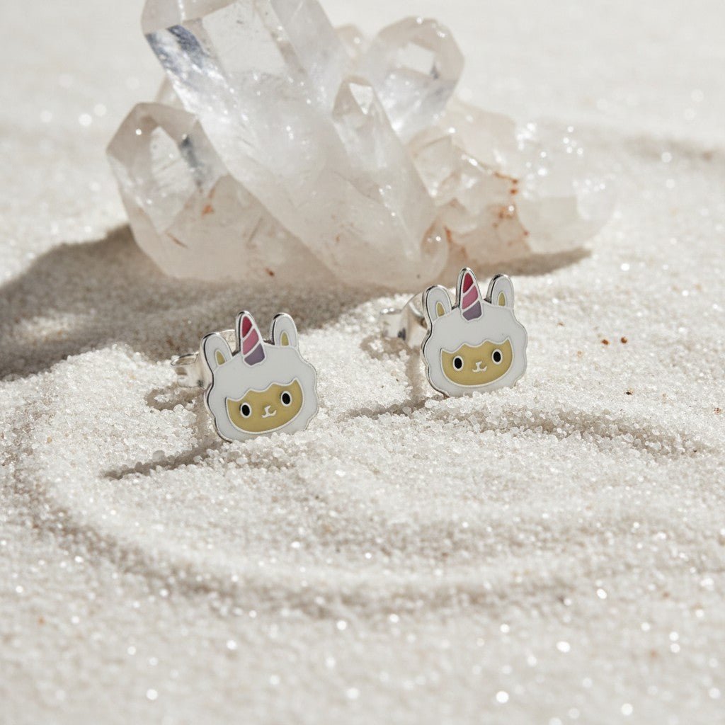 Zilveren Schaap Oorbellen - Wit en Beige Emaille - Aramat Jewels - Oorbellen - cadeautip