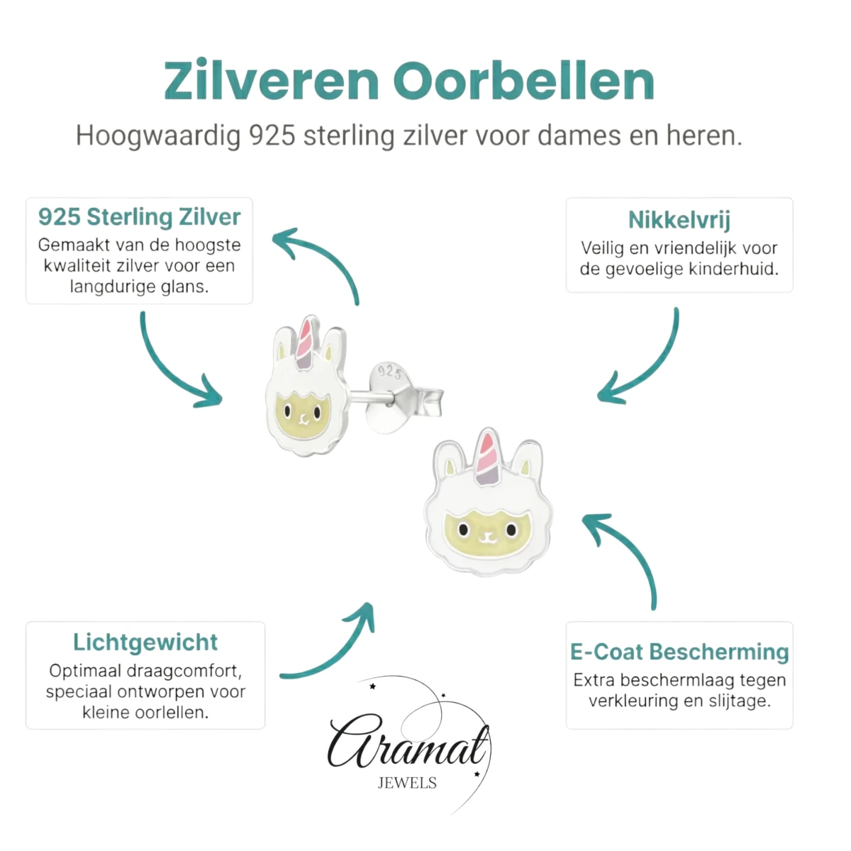 Zilveren Schaap Oorbellen - Wit en Beige Emaille - Aramat Jewels - Oorbellen - cadeautip