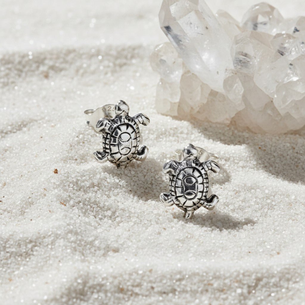 Zilveren Schildpad Oorbellen Geoxideerd - Aramat Jewels - Oorbellen - cadeautip