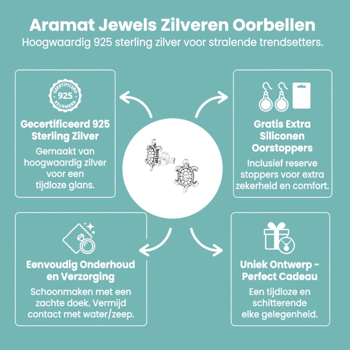 Zilveren Schildpad Oorbellen Geoxideerd - Aramat Jewels - Oorbellen - cadeautip